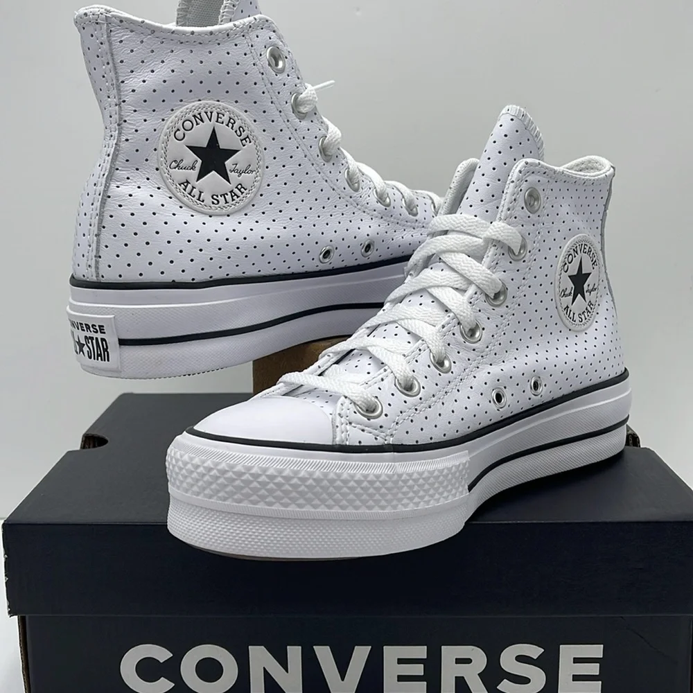 Converse WMNS A13412C CTAS LIFT HI WHITE PERFORATED/WHITE/BLACK Platforms Sneakr